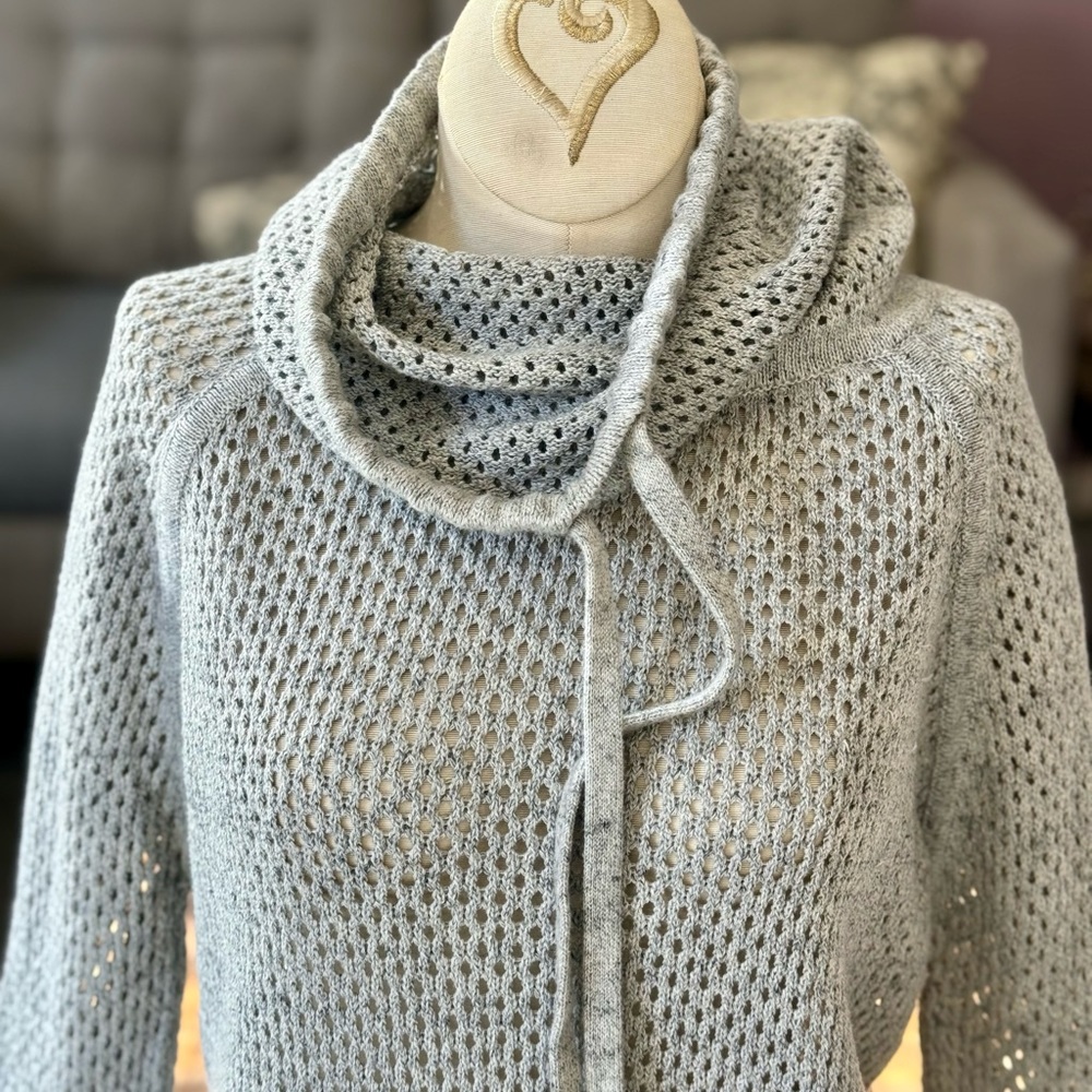 Prana Gray Cowl Neck Sweater Semi-sheer Medium